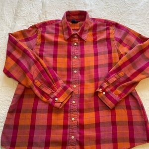 Lands' End pink and Orange Plaid flannel Button-Down Shirt long sleeve xl 18 20